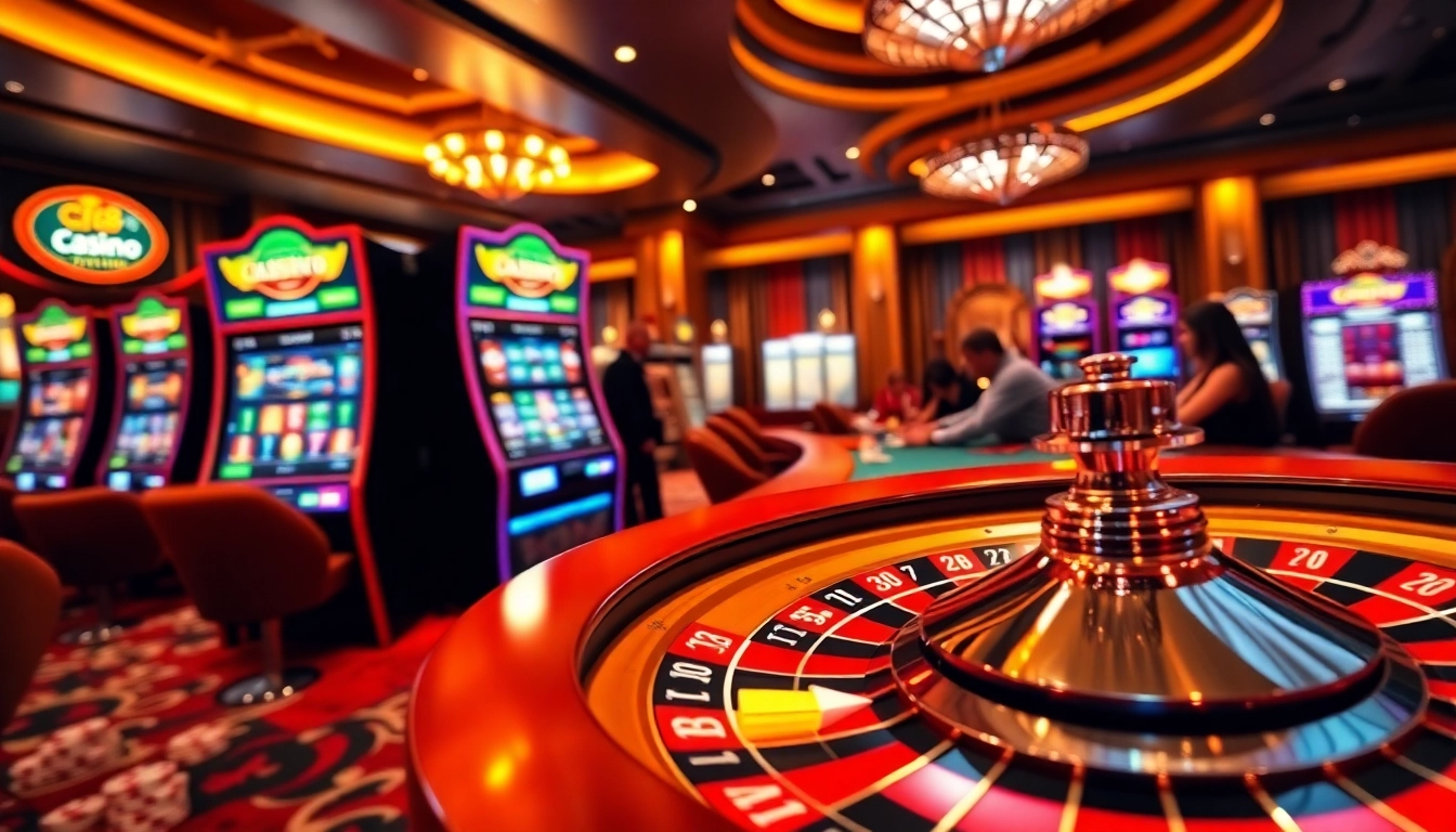 C168 casino offering high-stakes poker tables and vibrant slot machines in a luxurious setting.