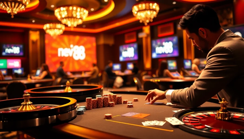 Experience thrilling casino action at new 88 with vibrant poker tables, colorful chips, and lively games.