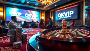 Enjoying a thrilling game at OKVIP LIÊN MINH casino table with vibrant chips and roulette.