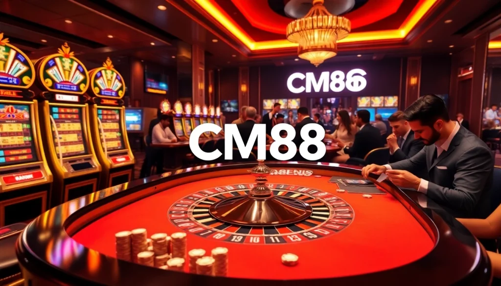 Engaging scene at CM88 casino with roulette and energetic players, showcasing excitement and luxury.