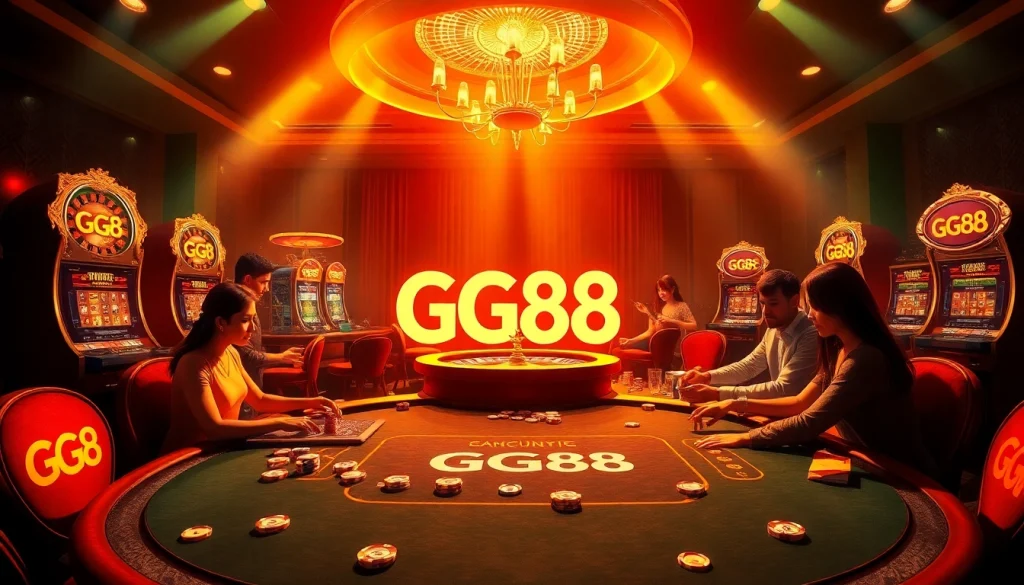 Experience the excitement of GG88 at a luxurious casino table with vibrant gameplay and iconic elements.