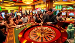 Players engaging at the roulette table in NOHU90's luxurious casino atmosphere, showcasing excitement and betting action.