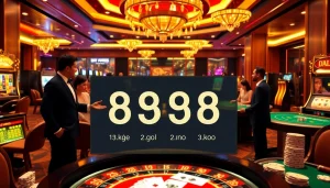 Engaging casino scene featuring bạch thủ lô kép displayed amidst vibrant slot machines and a roulette table.