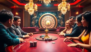 Experience the thrill of b52 poker with engaged players in a luxurious casino setting.