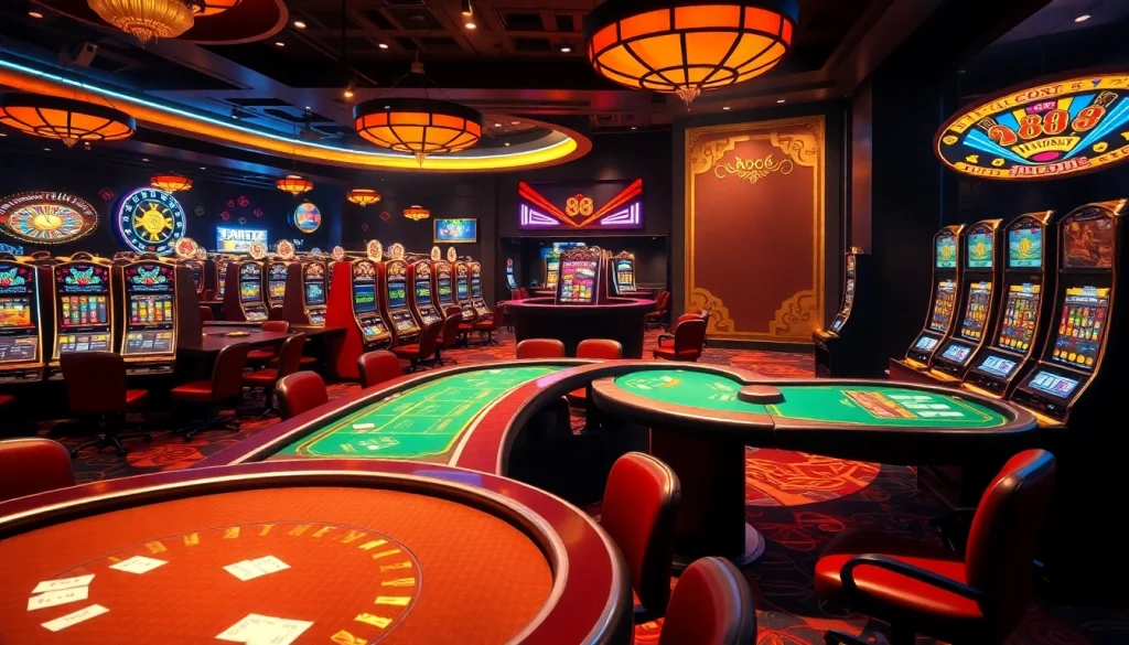 Experience the excitement of 88i game with vibrant casino visuals featuring slot machines and poker tables.