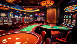 Experience the excitement of 88i game with vibrant casino visuals featuring slot machines and poker tables.