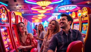 Élvezd az online kaszinó izgalmát barátokkal a színes játékgépek között.