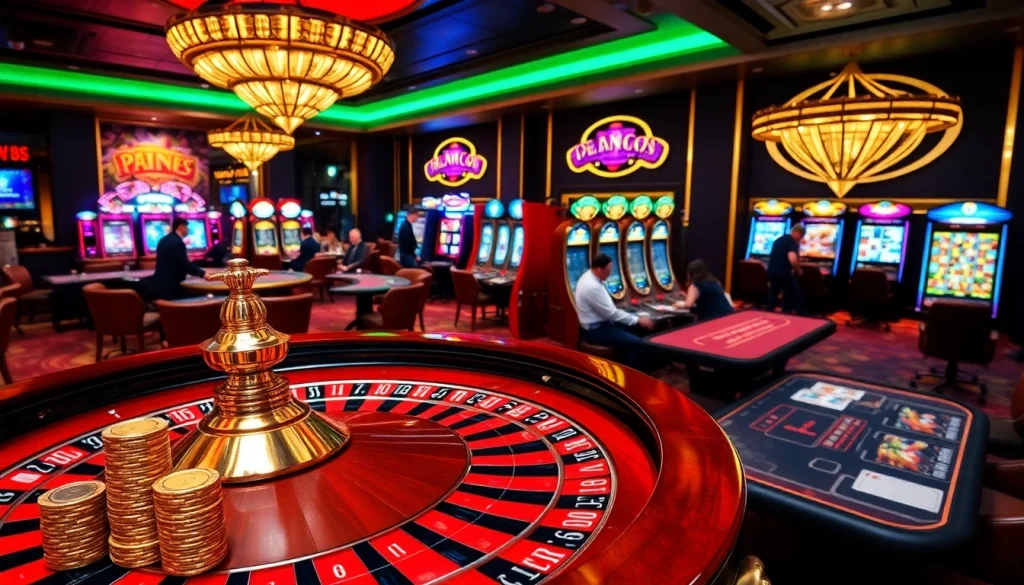 Experience the thrill of gaming at FLY88 link, featuring vibrant casino tables and engaging slot machines.