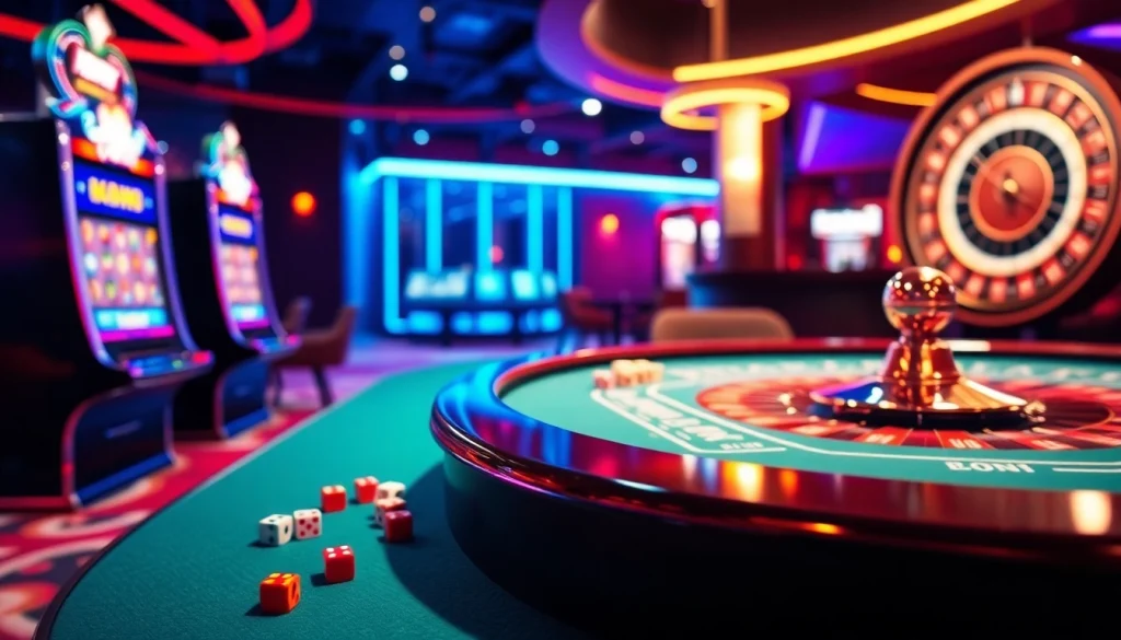 This engaging scene showcases the home eejl online casino experience with vibrant gaming tables and lively casino elements.