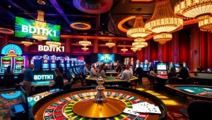 Players immersing in thrilling casino games, featuring BDTK1 bets on the roulette table.