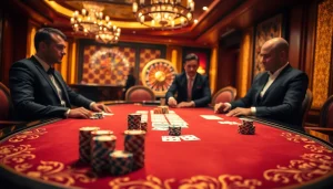 KJC-themed poker table with vibrant chips and cards in a luxurious casino atmosphere