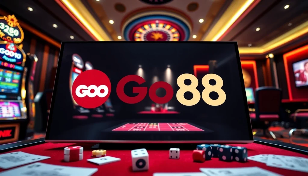 Engaging Go88 online gambling experience with casino tables and vibrant slot machines.