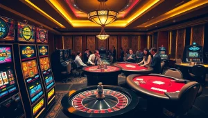 Experience thrilling games at MV88 casino, featuring vibrant slot machines and poker tables.