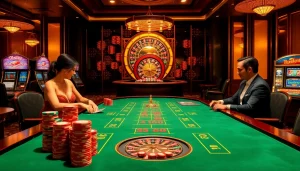 Experience thrilling gameplay at https://rr88rd.com/ with elegant casino tables featuring cards and poker chips.