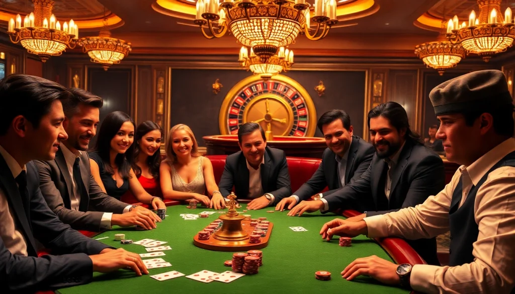 GAVIP999 poker players engaged in an intense game at a luxurious casino table.