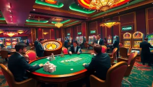 Players enjoy thrilling games at the PG88 casino, showcasing poker, roulette, and slot machines.