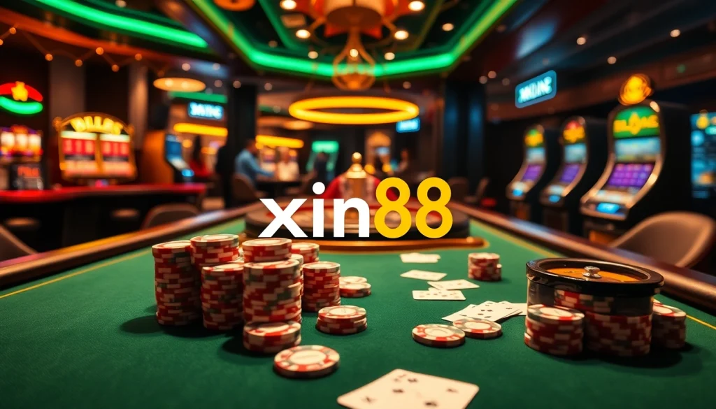 Experience the luxury and excitement of xin88 with immersive casino gaming visuals featuring vibrant tables and players.