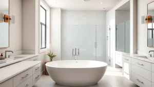 Stylish bathroom remodeling with modern fixtures and elegant lighting.