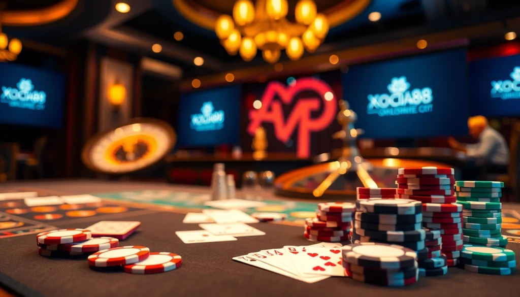 Enjoy an immersive gameplay experience at xocdia88 with vibrant poker chips and casino tables.