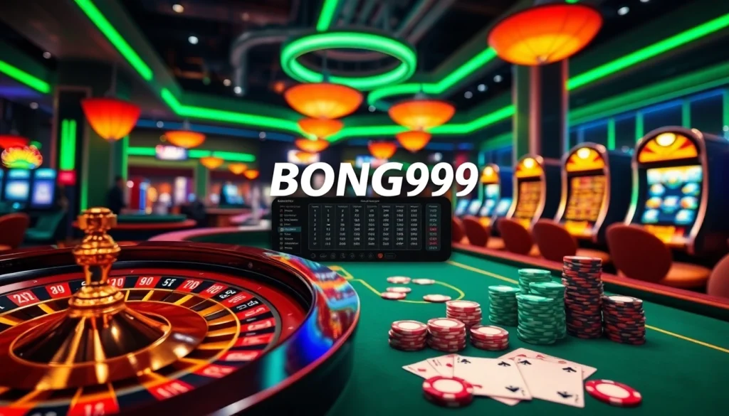 Bong99 offers an enticing gambling experience with vibrant casino visuals, featuring roulette, poker chips, and high-stakes action.