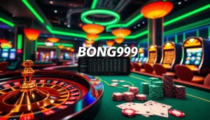 Bong99 offers an enticing gambling experience with vibrant casino visuals, featuring roulette, poker chips, and high-stakes action.
