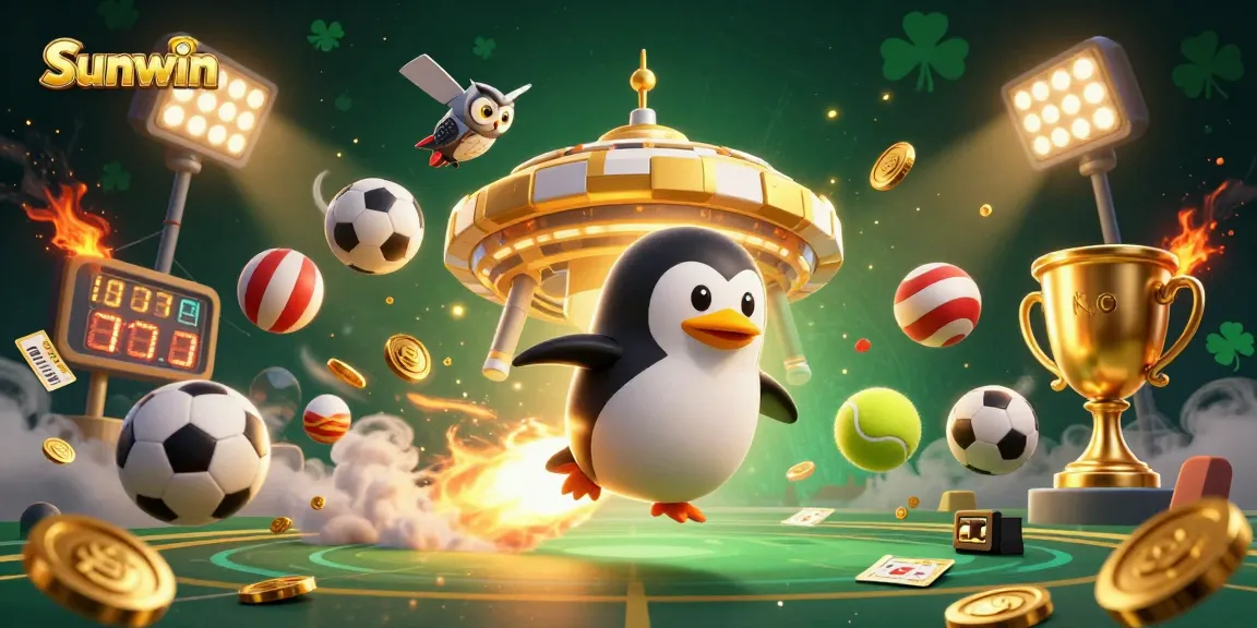 Join the fun at Sunwin with a vibrant 3D casino adventure, featuring a racing golden penguin.